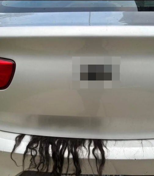차량 트렁크 밖으로 보이는 머리카락. /틱톡