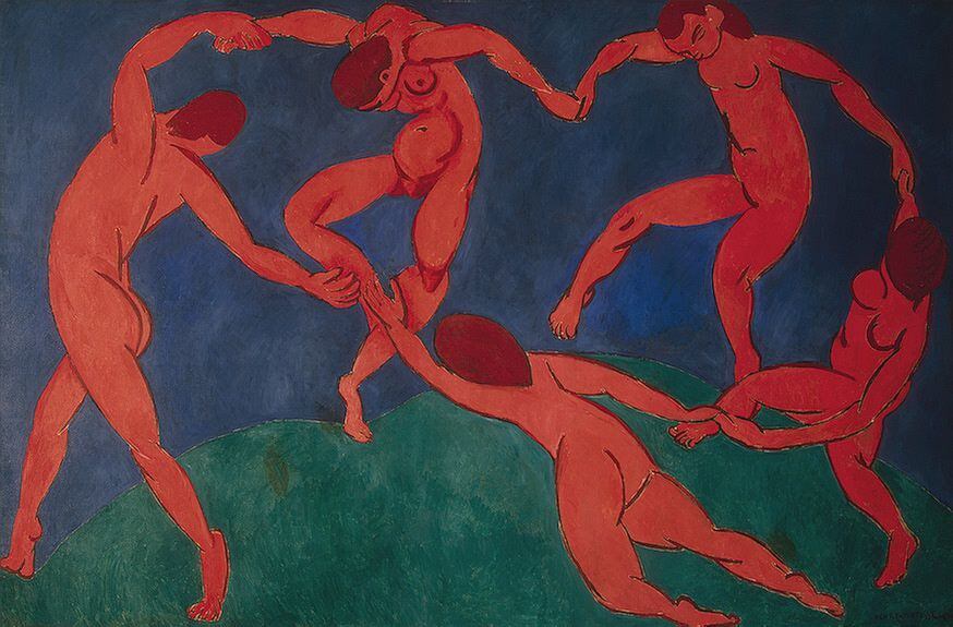 앙리 마티스, 춤, 1910년, 캔버스에 유채, 260x391cm, 상트페테르부르크 에르미타주 미술관 소장.