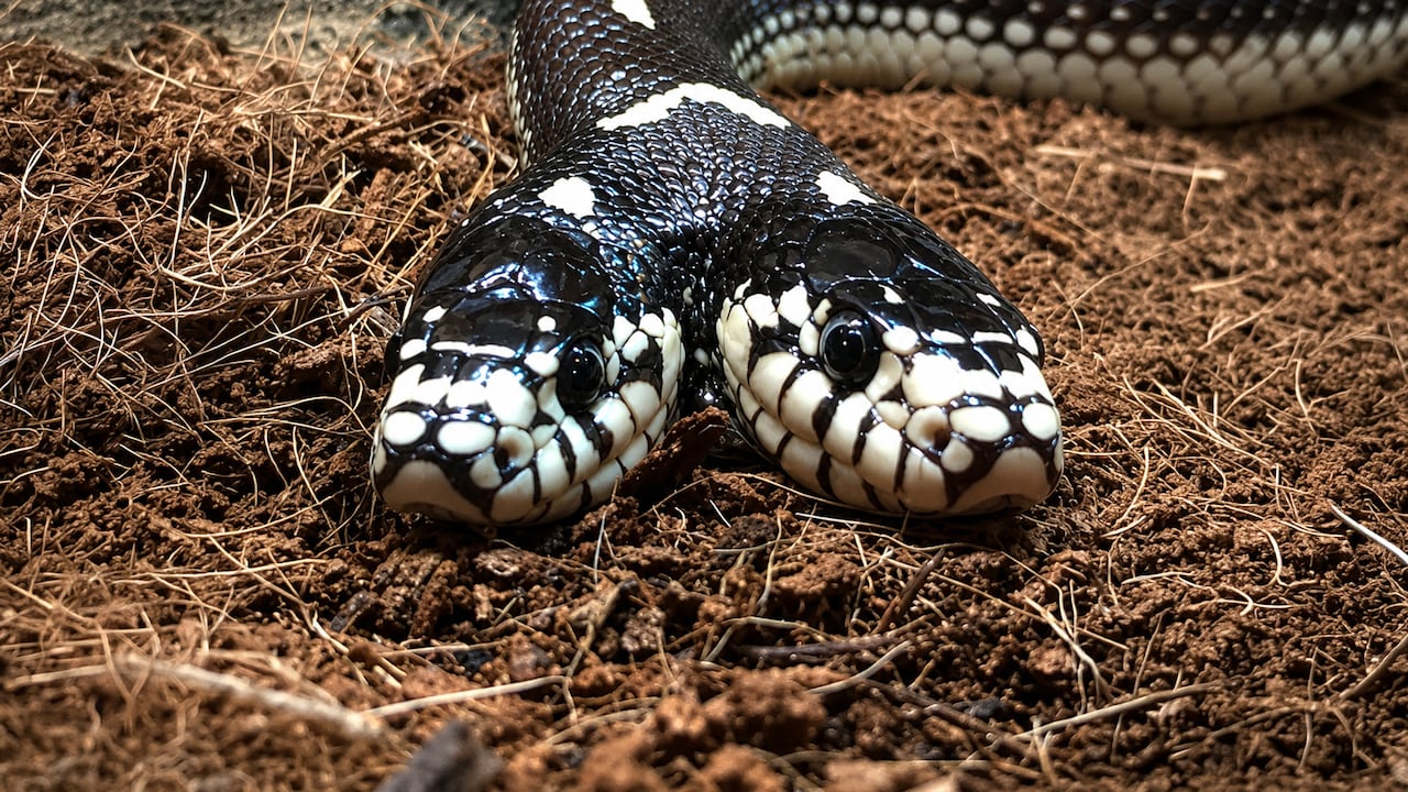 캘리포니아왕뱀 쌍두사. /LegaSea Aquarium and Reptarium
미시간주 레가 시 수족관에서 사육하고 있는 캘리포니아왕뱀 쌍두사인 '벤'과 '제리'.