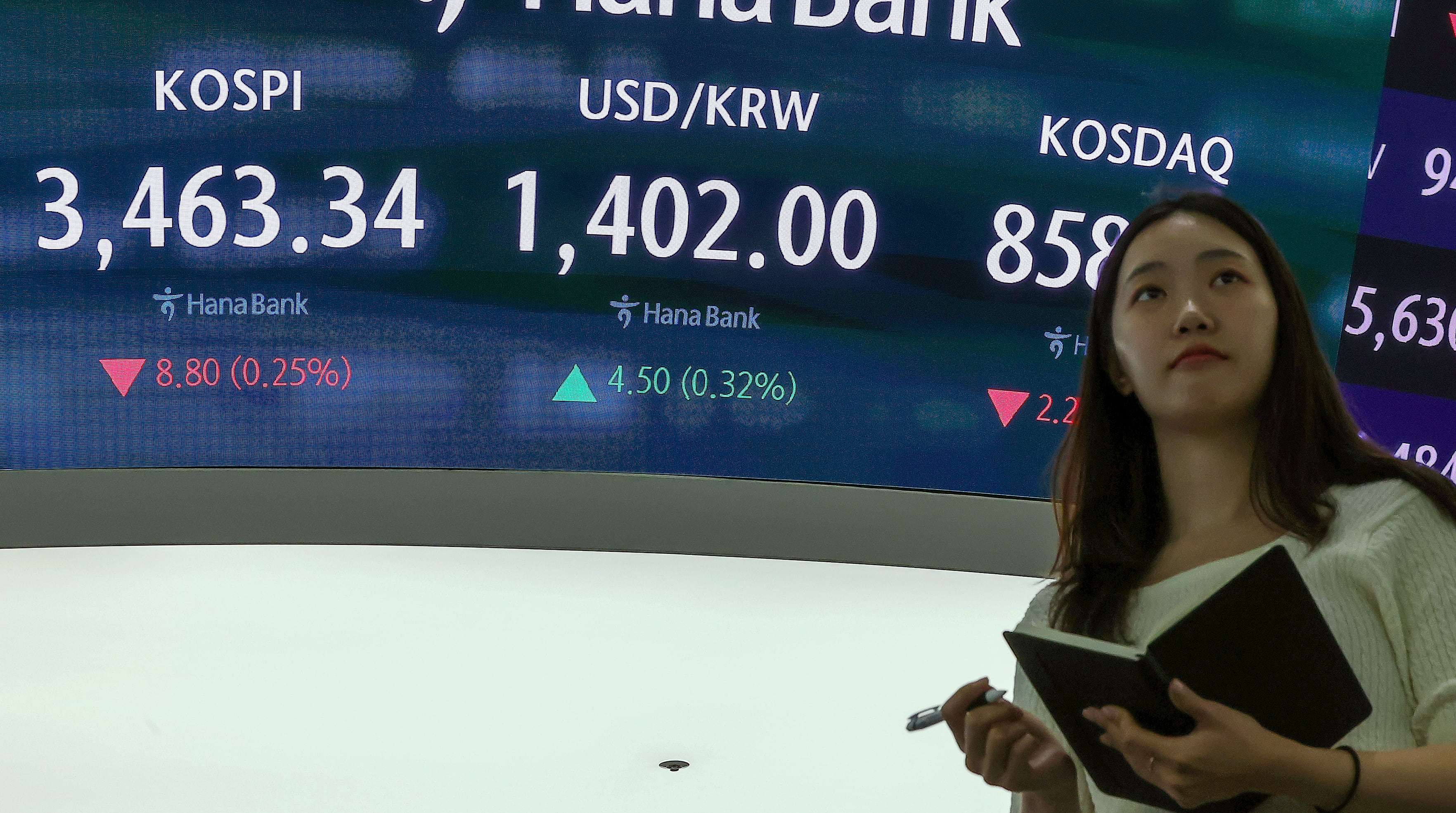 25일 오전 서울 중구 하나은행 딜링룸 전광판에 개장 시황이 나오고 있다./뉴스1