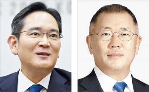 이재용 삼성전자 회장\(왼쪽\). 정의선 현대차그룹 회장