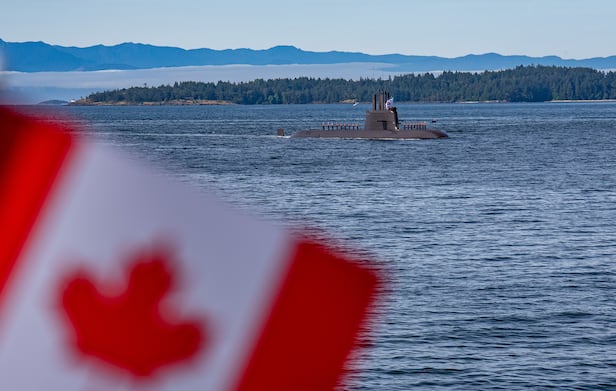On the 23rd, local time, the domestically produced submarine Dosan Ahn Chang-ho (SS-III) enters Canada's Victoria Esquimalt Naval Base to participate in the Korea-Canada naval joint cooperation training. /Navy-Yonhap