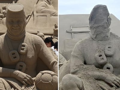 목발로 퍽... 해운대 모래 해녀상 고의 훼손한 70대 입건