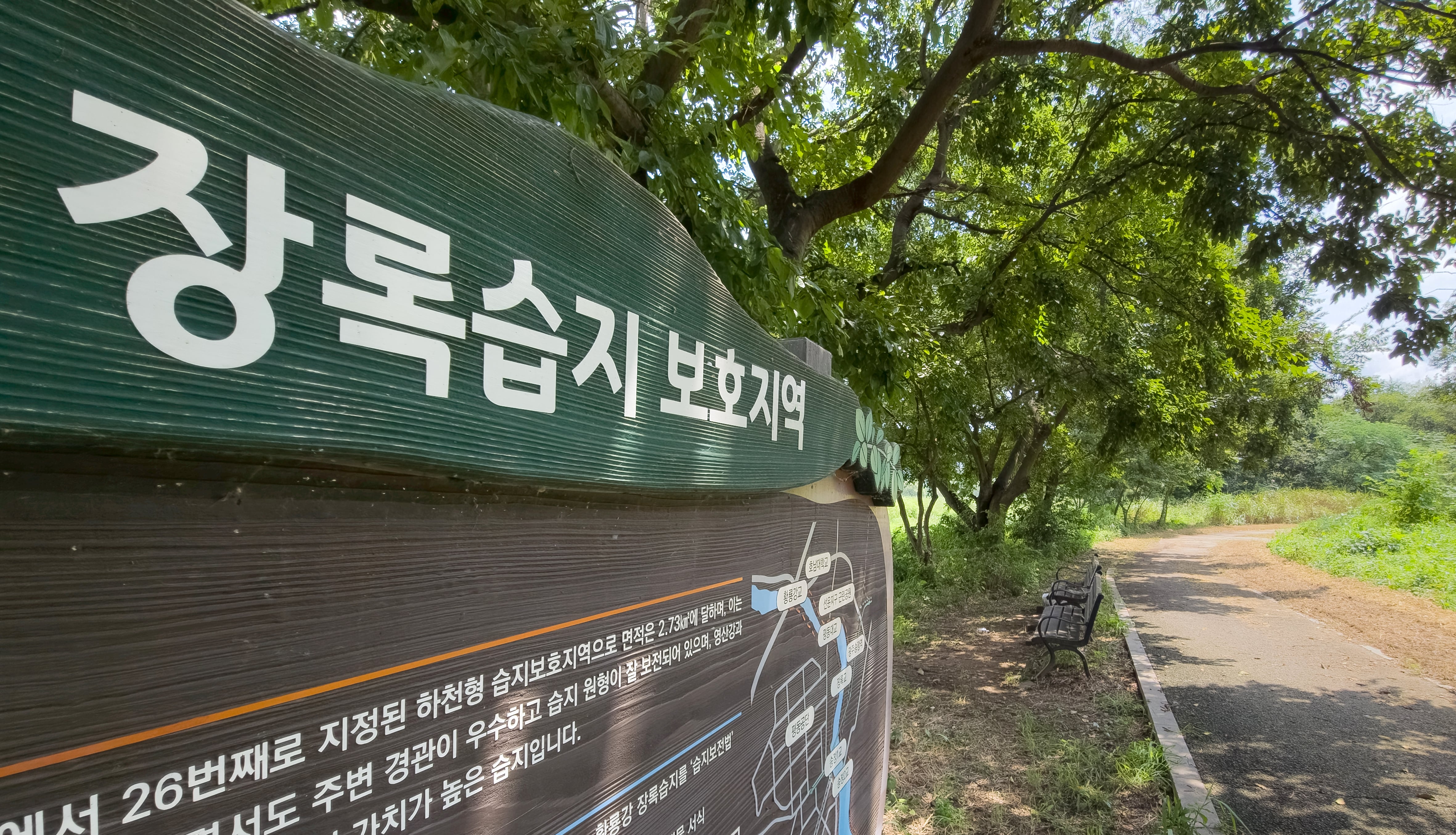 전남광주 광산구 황룡강 하류 장록습지. 사진 뒤로 호남 반도체 팹이 들어설 군 공항부지가 있다./2026.8.18. 김영근 기자