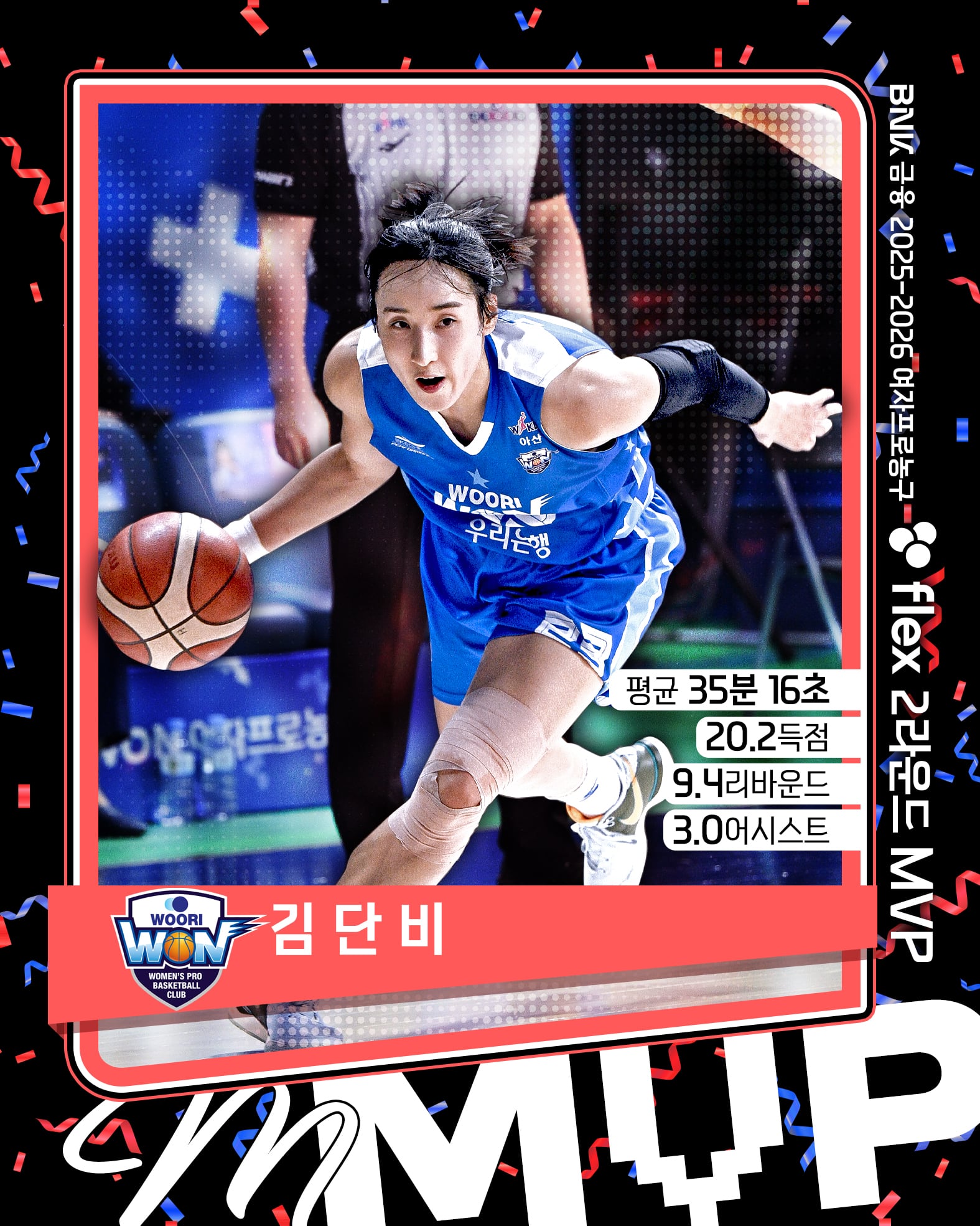 2025-2026 여자 프로농구 2라운드 MVP인 우리은행 김단비. /WKBL