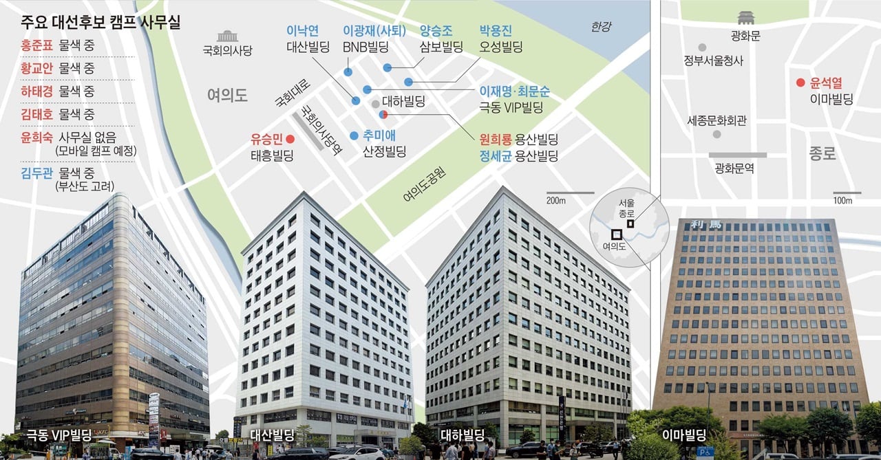 山·河 이름 붙은 빌딩에 차려야 당선? 대선후보들 '명당' 찾기 전쟁, image size:1280x669