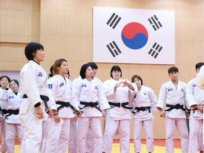 훈련하는 유도 국가대표팀
