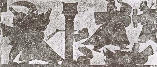 진시황 암살 미수 사건을 묘사한 서기 3세기 한나라 때의 석판 탁본.