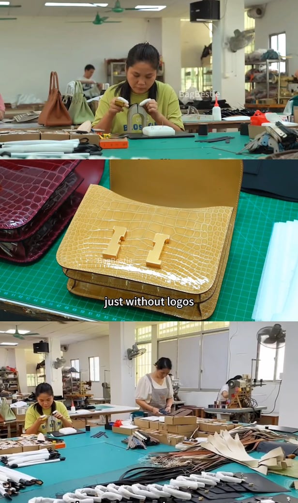 과거 서방 명품 브랜드의 하청 공장이었다고 주장하는 중국의 '센백' 공장 내부 사진./센백