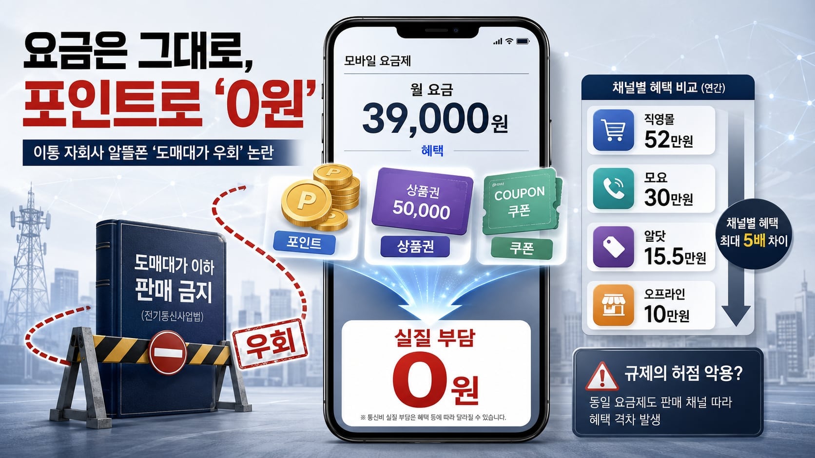 요금은 그대로, 포인트로 ‘0원’… 통신 3사 자회사 알뜰폰 ‘도매대가 우회’ 논란