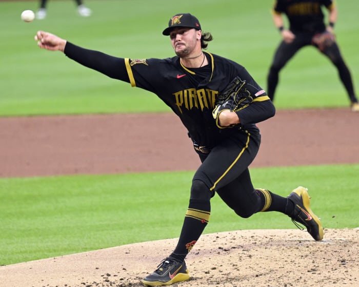 Pittsburgh Pirates pitcher Paul Skenes (30) throws in the second inning giving up four runs to the Cincinnati Reds at PNC Park on Friday, June 26, 2026 in Pittsburgh. Photo by Archie Carpenter/UPI.<저작권자(c) 연합뉴스, 무단 전재-재배포, AI 학습 및 활용 금지>