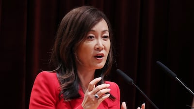 수미 테리. 사진은 2023년 11월 6일 서울 종로구 정부서울청사 별관에서 진행된 탈북민과 북한 인권에 대한 다큐멘터리 '비욘드 유토피아' 상영회에서 인사말을 하고 있다는 모습. /뉴스1