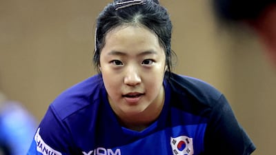 아시안게임 탁구 대표팀 미디어데이 공개훈련하는 신유빈