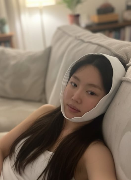 '눈 성형 7번 솔직고백' 강예원, 쉴 때도 두턱 걱정 압박붕대 감쌌다..'효과있네'