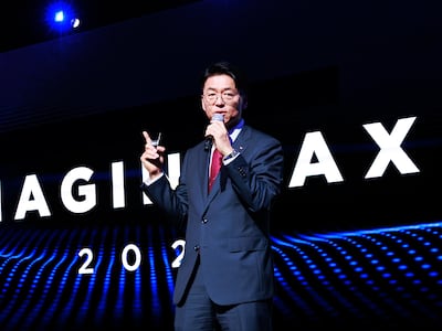 김완종 SK AX 사장이 16일 서울 강남구 그랜드 인터컨티넨탈 파르나스 호텔에서 열린 'IMAGINE AX 2026' 콘퍼런스에서 기조 연설을 하고 있다.2026.06.16.(SK AX 제공)