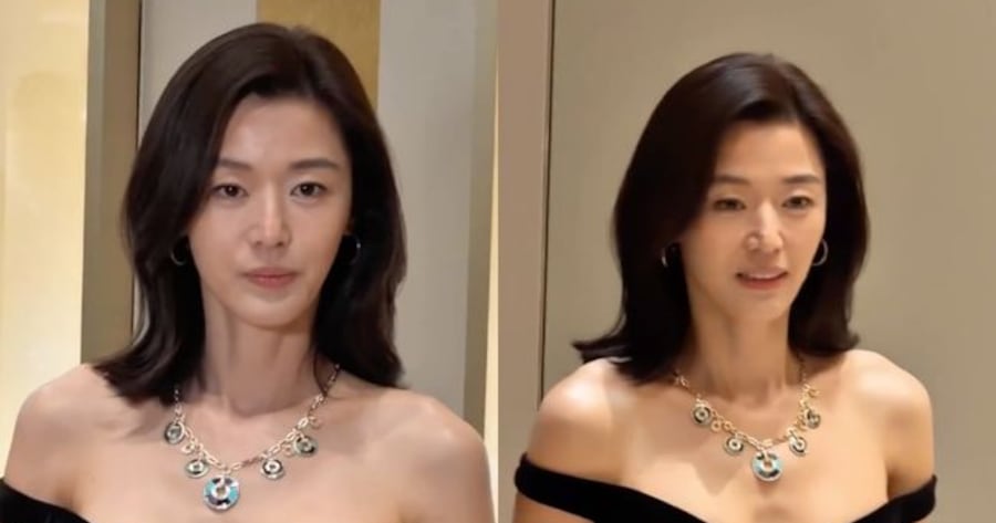 전지현 제네바 행사 블랙 오프숄더