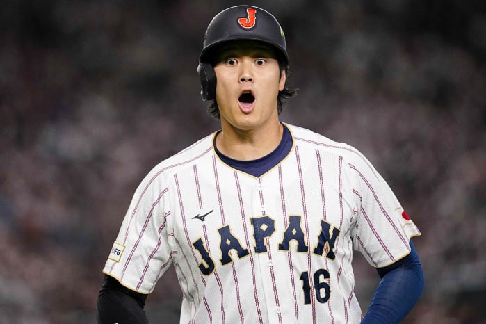 Japan's Shohei Ohtani reacts during the World Baseball Classic (WBC) Pool C game between Japan and Australia at the Tokyo Dome in Tokyo on March 8, 2026. (Photo by Yuichi YAMAZAKI / AFP)<저작권자(c) 연합뉴스, 무단 전재-재배포, AI 학습 및 활용 금지>