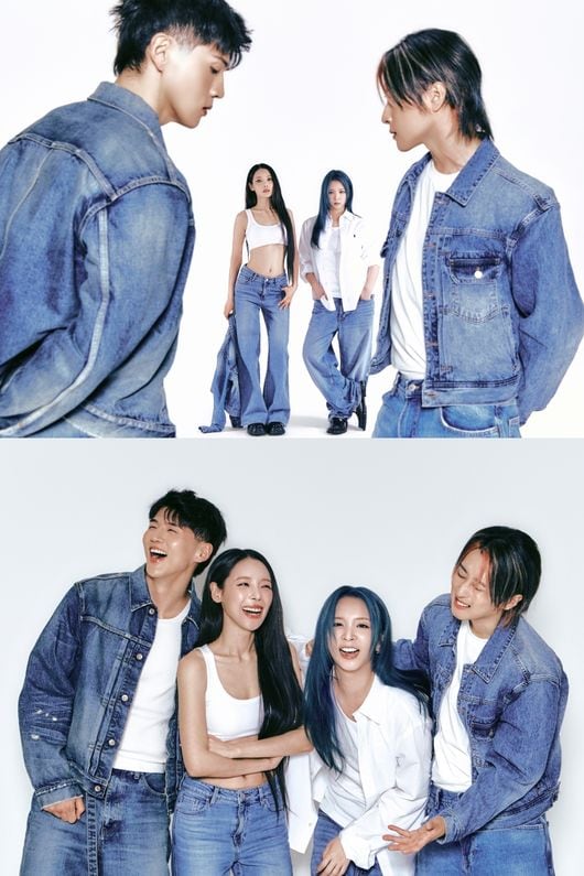 카드, 컴백 D-5 청청 패션 완벽 소화…다정히 기댄 4인 '끈끈한 케미'