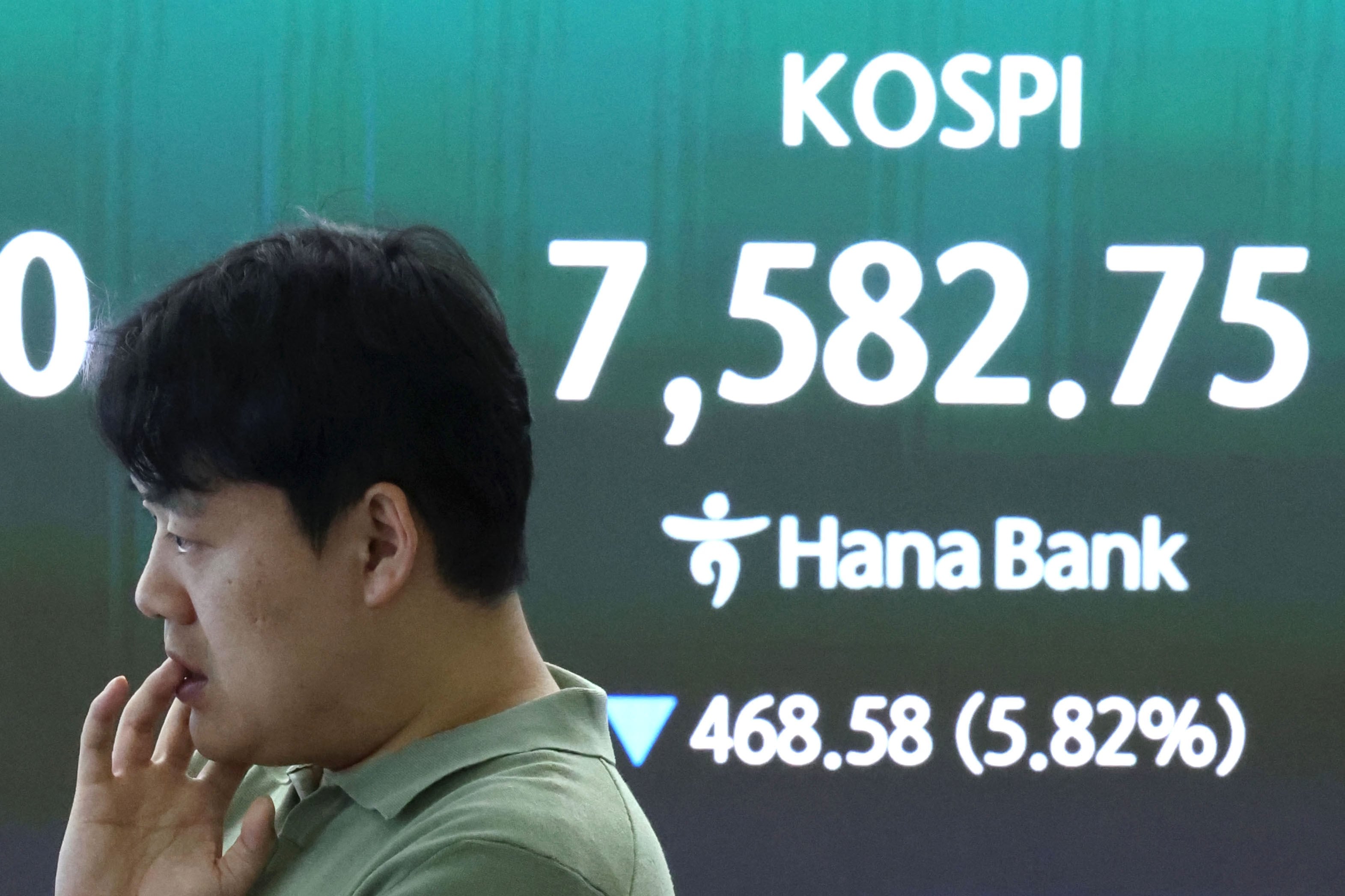 외국인·기관 매도세에 코스피 5%대 하락세…7500선으로