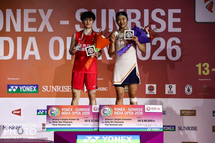 인도오픈에서 우승 시상식을 마친 안세영. 사진제공=대한배드민턴협회