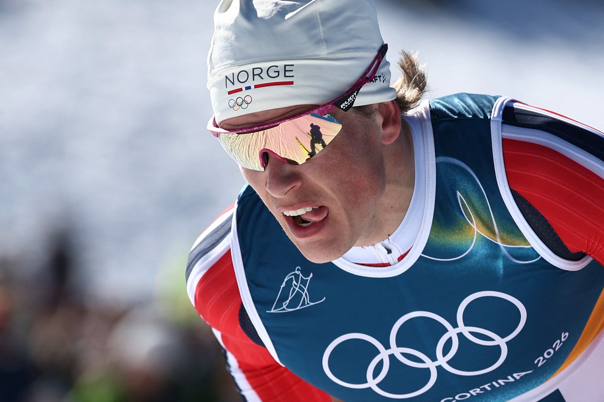 <YONHAP PHOTO-7698> Milano Cortina 2026 Olympics - Cross-Country Skiing - Men's 10km Interval Start Free - Tesero Cross-Country Skiing Stadium, Lago, Italy - February 13, 2026. Johannes Hoesflot Klaebo of Norway reacts REUTERS/Kacper Pempel/2026-02-13 21:22:25/<저작권자 ⓒ 1980-2026 ㈜연합뉴스. 무단 전재 재배포 금지, AI 학습 및 활용 금지>