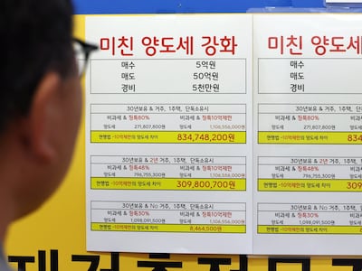 서울 강남권 한 부동산 중개업소에 양도세 관련 안내문이 붙어 있는 모습. /연합뉴스