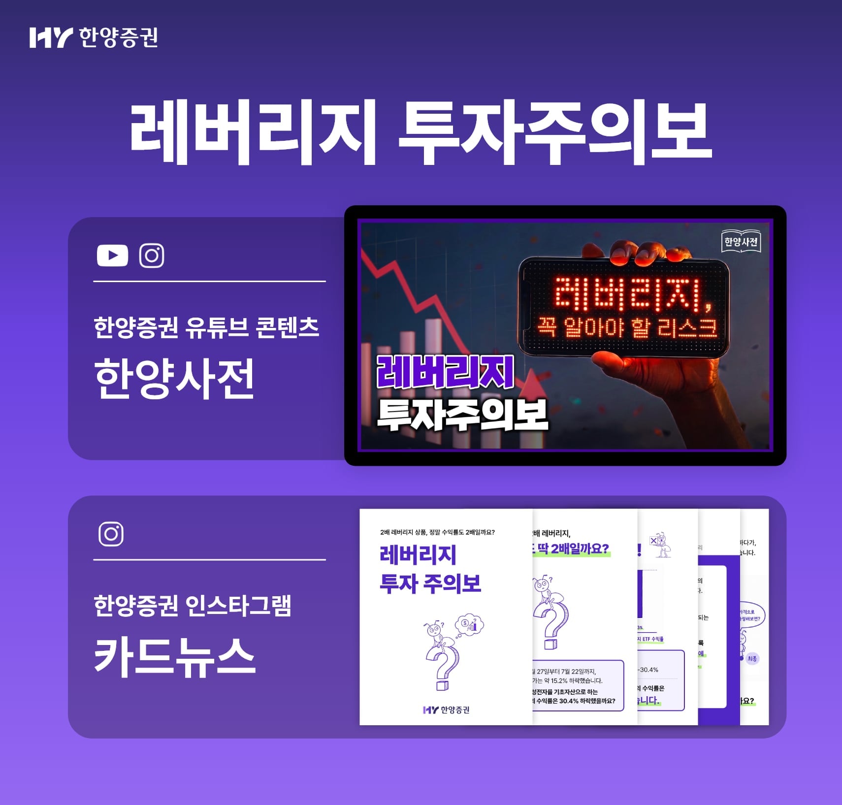 한양증권, ‘레버리지 투자주의보’ 콘텐츠 공개…“주가 제자리여도 ETF는 손실"