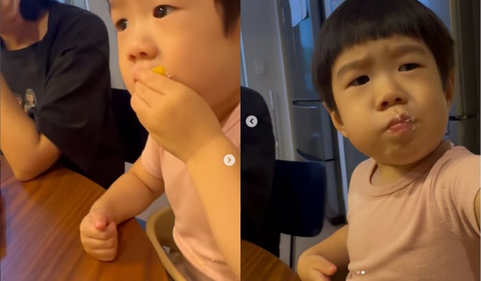 "미치겠다 너 때문에"…강재준 子, 볼 빵빵 망고케이크 먹방