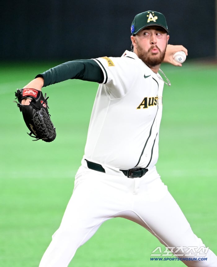 5일 일본 도쿄돔에서 열린 WBC(월드베이스볼클래식) 호주와 대만의 경기. 호주 잭 오러플린이 역투하고 있다. 도쿄(일본)=허상욱 기자wook@sportschosun.com/2026.03.05/