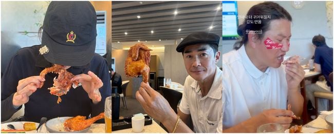 '100억 신혼집' 효민, 골프 후 임우일·배정남과 초복 치킨