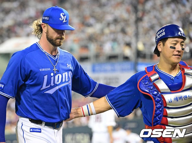 2G 연속 QS+2승 페덱…베테랑 포수 강민호가 본 'ML 32승' 투수의 강점은? "상대 약점을 파고든다"
