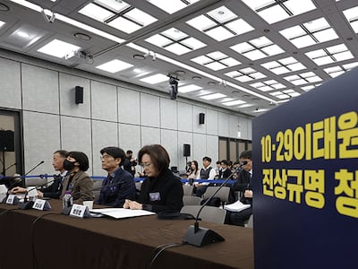 박희영 용산구청장을 비롯한 증인들이 지난 3월 13일 서울 중구 은행회관에서 열린 10·29 이태원참사 진상규명 청문회에 참석해 자리하고 있다. photo 뉴스1
