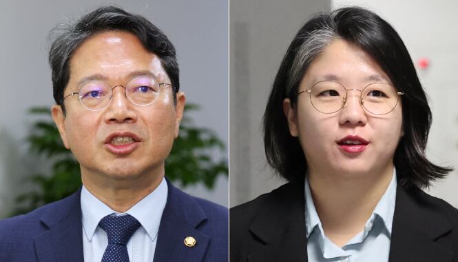 김승원(왼쪽) 법무부 장관 후보자와 용혜인 성평등가족부 장관 후보자. 두 장관 후보자는 의혹과 논란으로 십자포화를 맞고 있다. /뉴스1