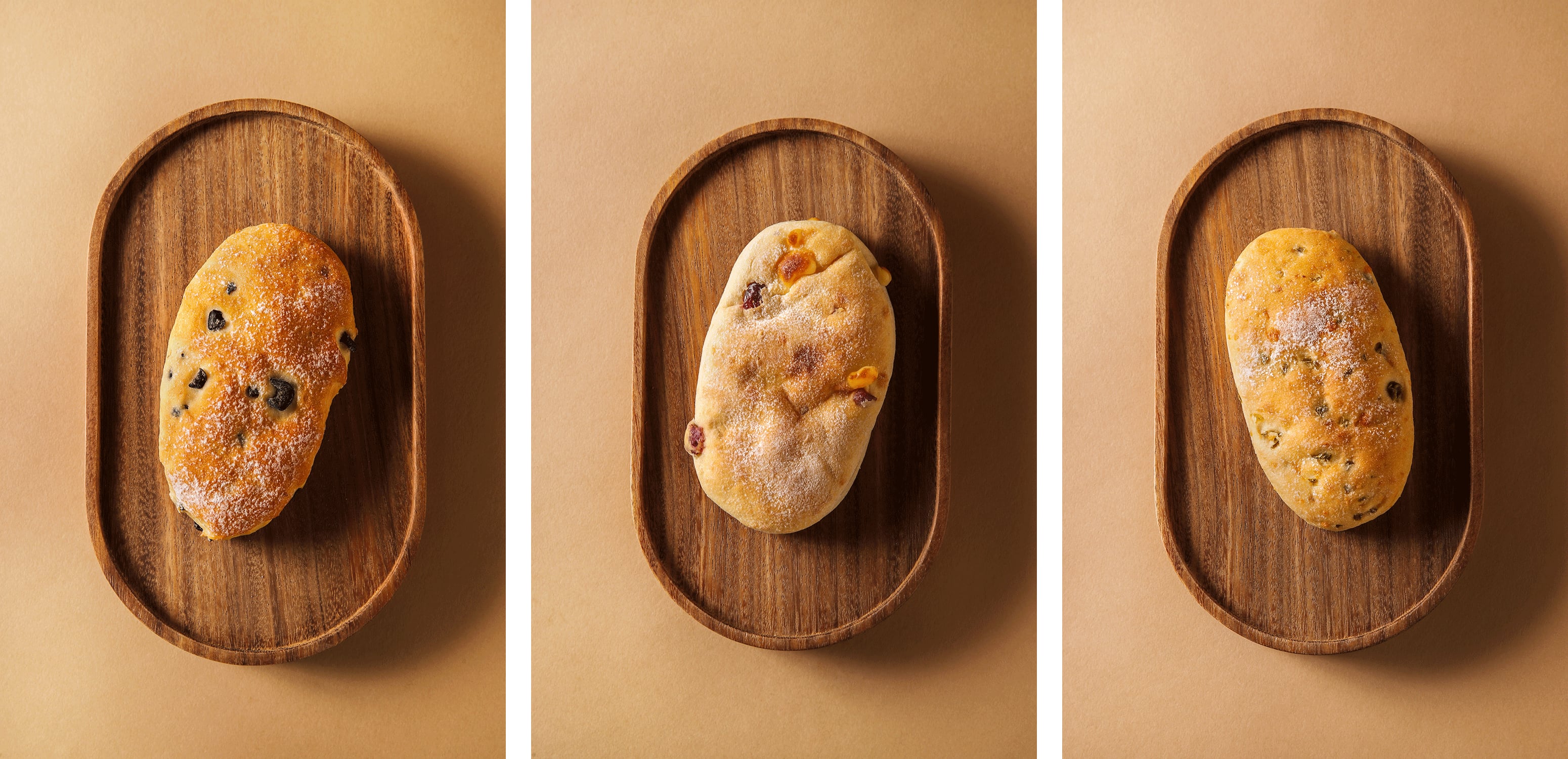 (왼쪽부터) 잇츠굿 올리브 쌀치아바타, 크랜베리 쌀치아바타, 할라피뇨 쌀치아바타. /잇츠굿