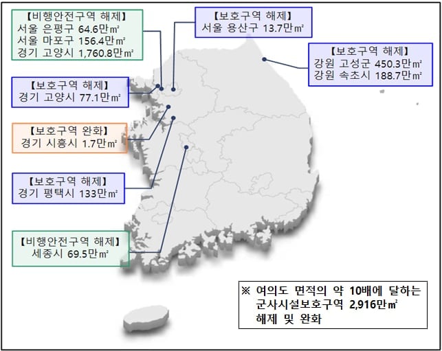 軍, 용산·평택 등 군사보호구역 해제·완화… 여의도 10배 규모