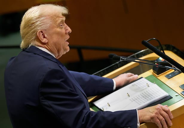 도널드 트럼프 미국 대통령이 23일 뉴욕 유엔총회에서 연설을 하고 있다. /UPI 연합뉴스