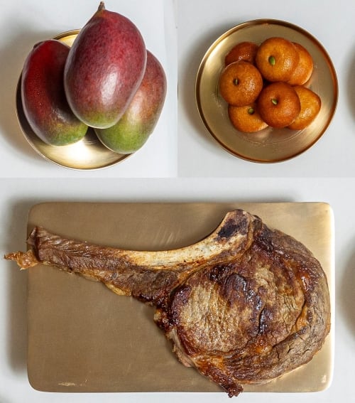 애플망고,<BR> 개성주악,<BR> 토마호크 스테이크(왼쪽 위부터 시계방향으로)./이신영 영상미디어 기자