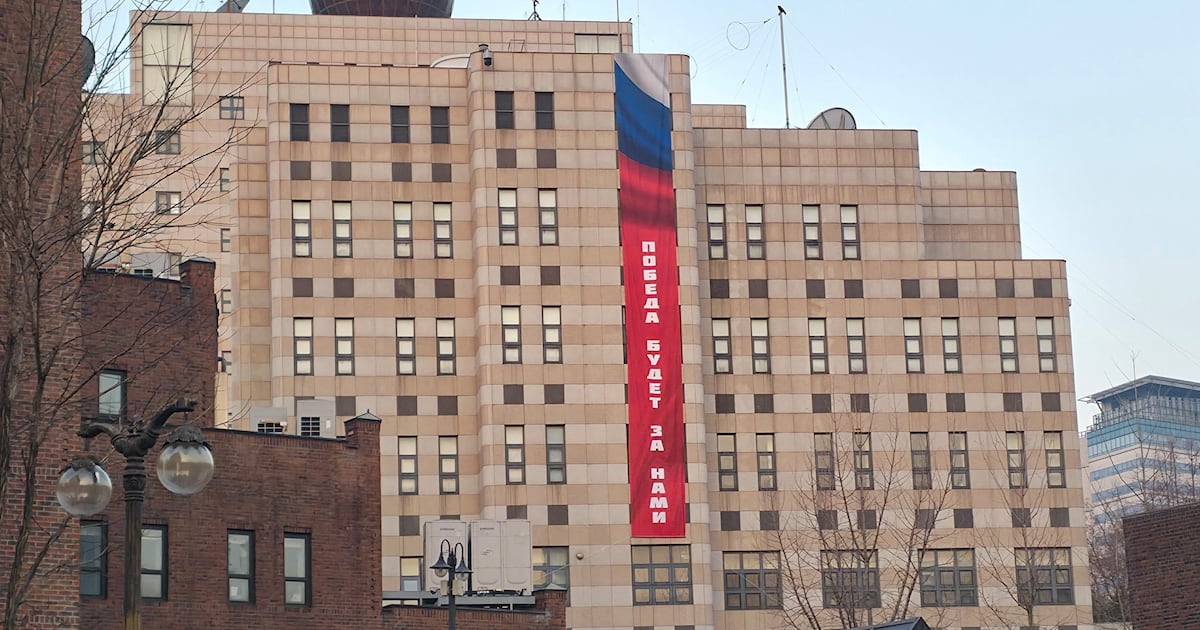 Exclusive: Russian Embassy in Seoul Defies South Korea, Keeps Pro-War Banner