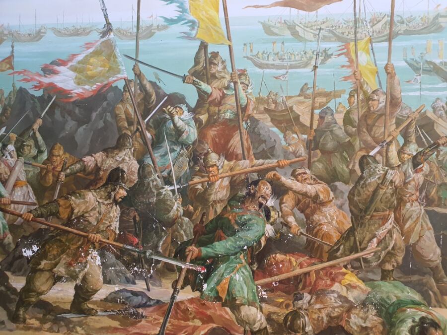 제주 항몽유적지에 전시된 삼별초의 마지막 전투 기록화.