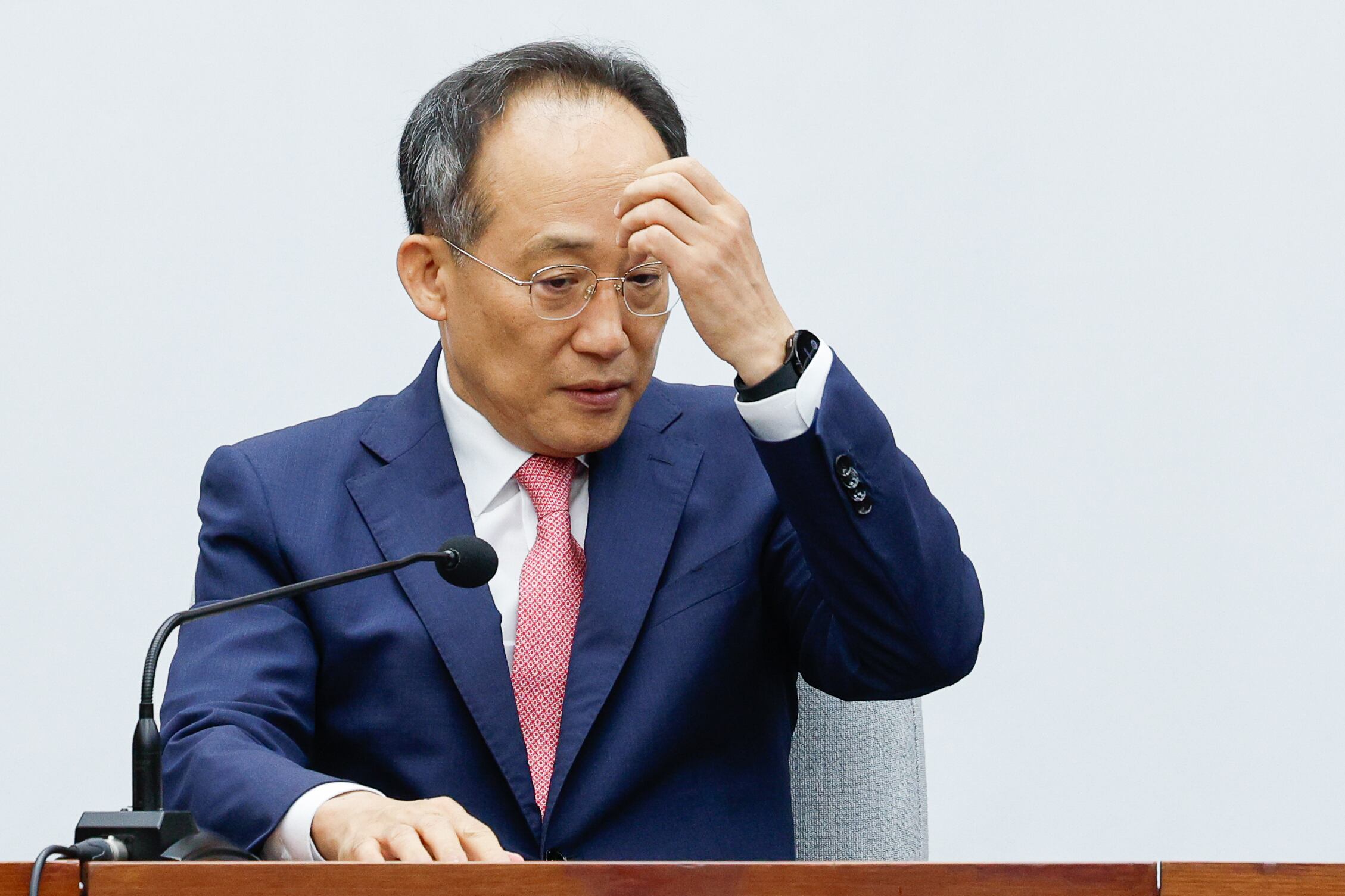 추경호 국민의힘 원내대표가 12일 오전 국회에서 열린 원내대책회의에 자리하고 있다. /뉴스1