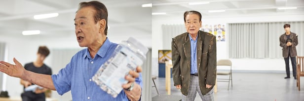 연습실에서 젊은 배우 못지않은 에너지를 발산하는 이순재. “배우 인생 70년 동안 느끼고 생각한 것들을 관객과 나눌 수 있어 기쁘다. 똑똑한 젊은 배우들과 함께하니 나이를 잊고 에너지가 채워진다.”  