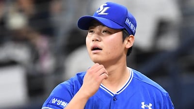 22일 고척돔에서 열린 KBO리그 삼성과 키움의 주중 3연전 두 번째 경기. 동료들 수비 지켜보는 삼성 김백산. 고척=송정헌 기자songs@sportschosun.com/2026.07.22/