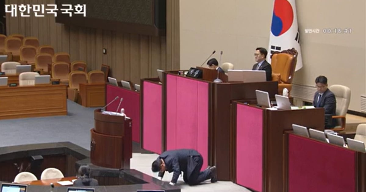 송석준 의원 필리버스터 중 큰절 사과 관련 보도 이미지