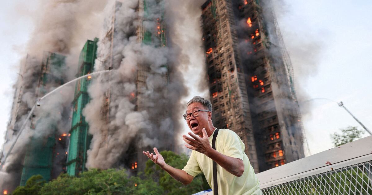 홍콩 초고층 주상복합 화재 현장 이미지