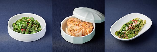 바질 겉절이, 찰스 김치, 루콜라 겉절이(왼쪽부터). /별별김치